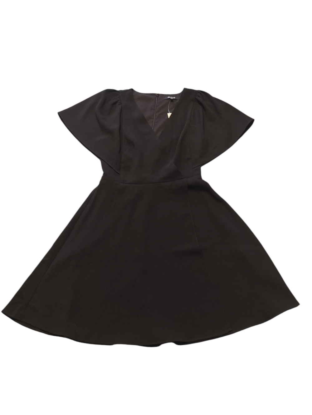 Madewell Black Midi Dress with Flutter Sleeves and V-Neck
